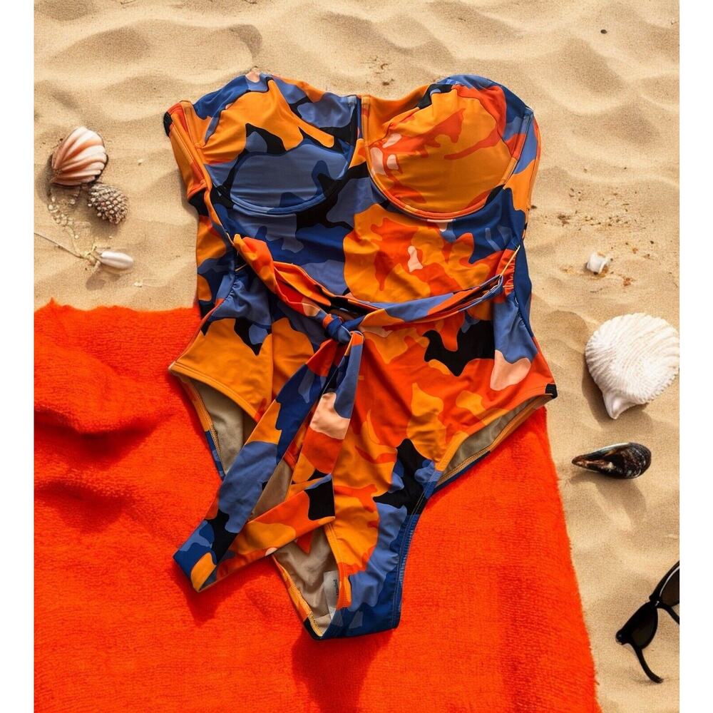 Tabitha Brown Orange & Blue One Piece Swim Removable Straps Size 22W Underwire